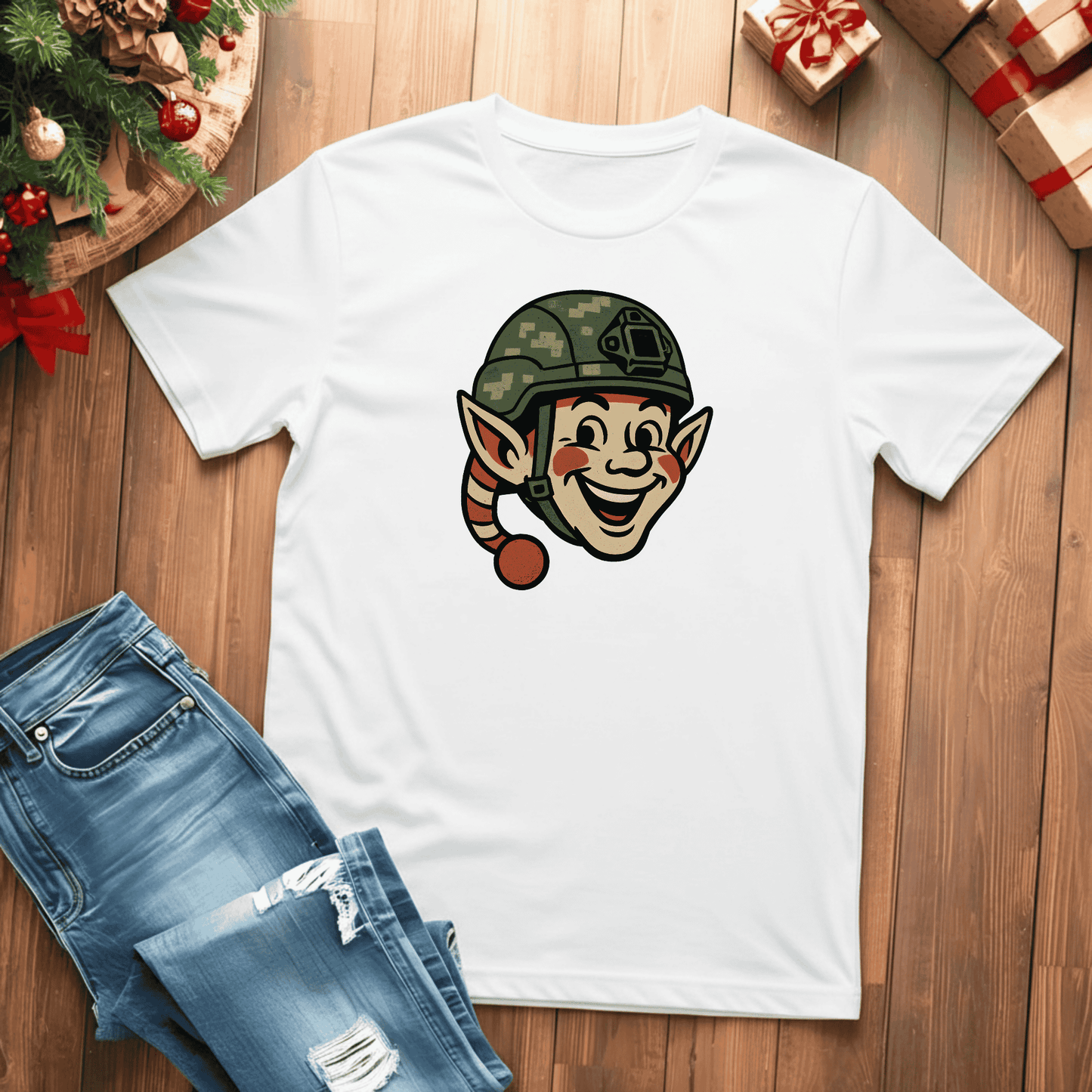 Xmas Elf with Camo Helmet Tee