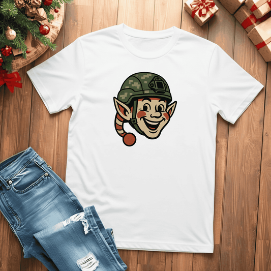 Xmas Elf with Camo Helmet Tee